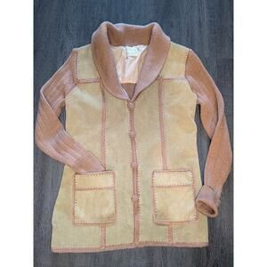 Vintage 70s Exclusive Imports Tan Leather Crochet Jacket Boho Hippy SZ M Korea